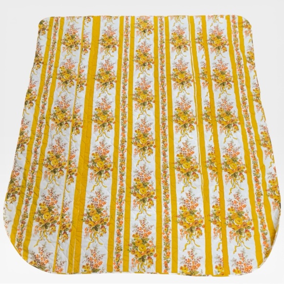 Vintage Other - Vintage 70s Golden Yellow Striped Floral Print Bedspread Comforter 91”x 102”